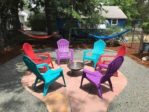 Spacious Backyard | Adirondack Chairs, Fire Pit, Bicycles