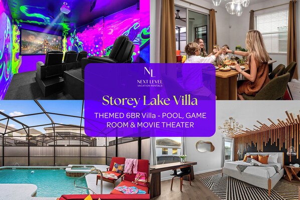Welcome to Storey Lake! TLhis themed 6BR villa Offers a private pool, Game Room.