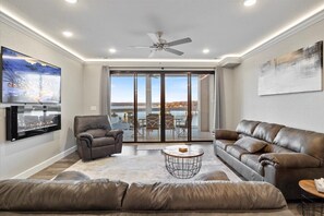 Plush seating, perfect for relaxation at Lake Loft's lounge.