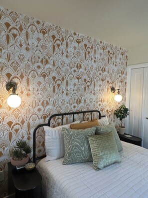 Art deco styling and queen size bed comfort!