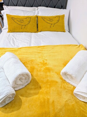 Fresh towels, cozy pillows and bed linen to help you unwind and snug into bed!