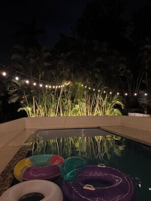 Pool area at night
