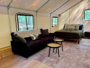 Rest fully with a sleeper sofa and two full beds