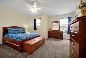 Indulge in ultimate comfort and relaxation with a plush queen bed, designed for restful nights and refreshing mornings.