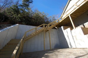 Stairs leading to the front entrance from below