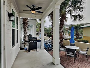Covered Porch with Gas Grill, Outdoor Shower and Four Adult Bicycles