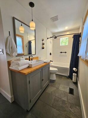 Master bathroom with heated tile floor