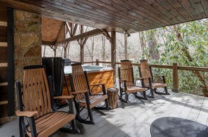 Upper Deck Rocking Chairs around the Fireplace
