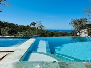 Hot tub and infinity edge pool.