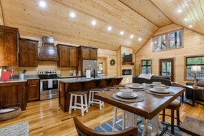 Spacious kitchen and dining area.