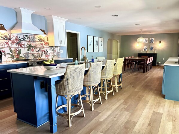 Spacious and modern kitchen and dining.