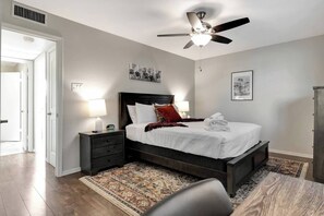 Wake up refreshed in a comfortable bedroom.
