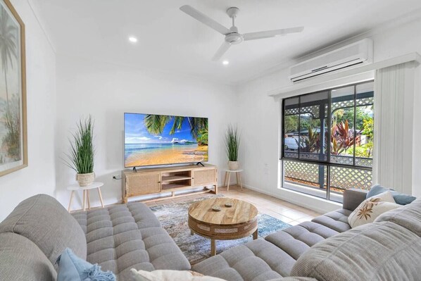 Stay cool with split-system air conditioning and a ceiling fan while unwinding in the second living room.