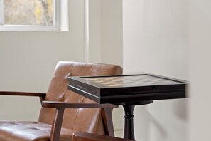 Cozy place to read or challenge someone at Checkers or Chess. 