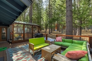 Outdoor seating and hot tub