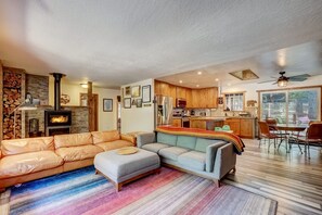 Open floor plan with remodelled kitchen