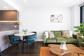 Dining area is right next to the living area