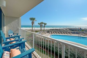 Private balcony overlooking the pool
