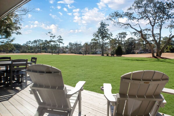 Golf course view from back door and private deck. 