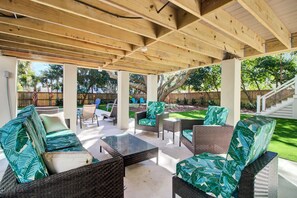 Shaded patio lounge.