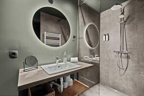 Bathroom vanity and shower