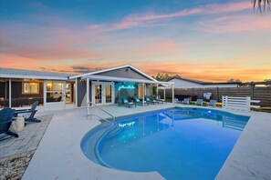 Dive into Relaxation! Our heated private pool is perfect for a refreshing dip, any time of year!
