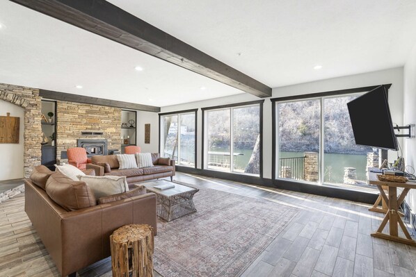Curl up in the chic living room & stream your favorites on the smart TV
