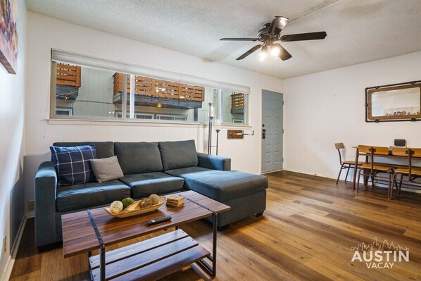 Chill by day, snooze by night—this queen-sized sleeper sofa is cozy, with sheets ready for a great rest!