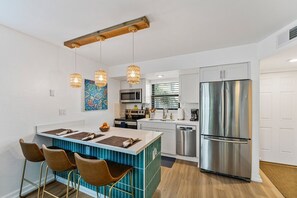 Fully equipped kitchen seats five