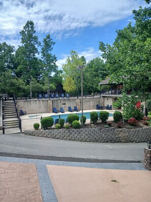 view of pool from inside cabin
