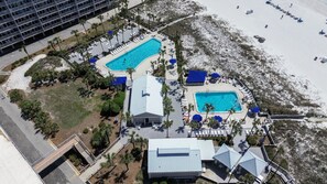 Community pools behind buildings A & B.