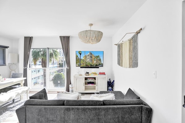 The living room includes a view of the ocean! TV equipped with premium cable