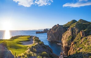 Hole 17, a top photographed hole in the world. Perched 250' above the sea 