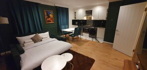 Living room with sofa turned into a double bed
