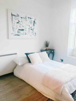 Comfy sofa bed that can be made up to accommodate 2 small adults or 2 children.