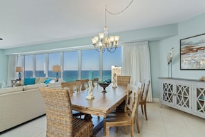 Dine in comfort as you enjoy views of the Emerald Waters