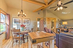 Dining table with view of the golf course.