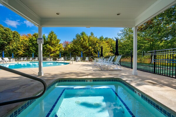 Jump in and join the fun at our community hot tub or pool!