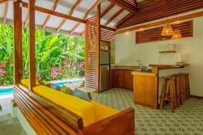 Living room and outdoor kitchen