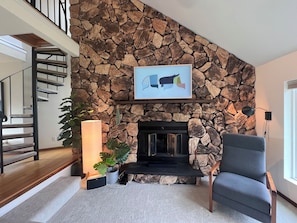 Gas fireplace and Frame tv