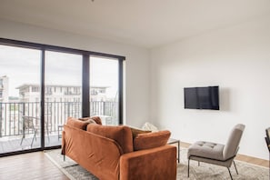 Living room with dedicated workspace