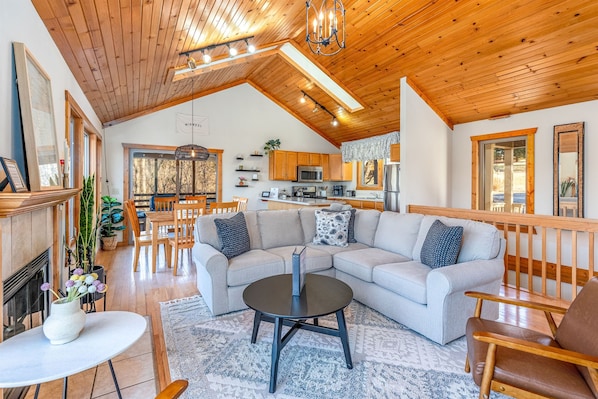 Relax with friends and family around the cozy fireplace