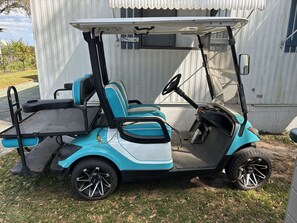Electric golf cart provided for your use to enjoy a neighborhood ride around :)