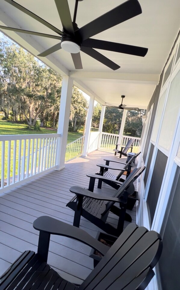 Large front with 4 chairs perfect for a morning cup of joe 