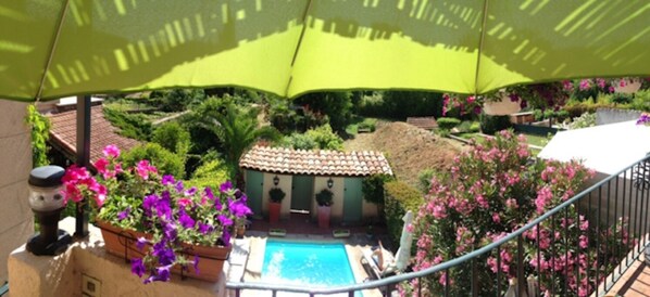 Looking down from 3rd level terrace...beyond the door enter an enchanted garden 