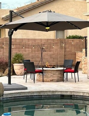 Evenings around the gas fire pit.