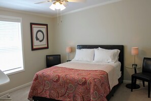 Primary has queen memory foam mattress, walk-in closet, and USB ports in lamps.