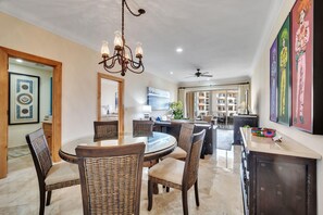 Dining area with seating for six