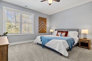 Master King Bedroom (upstairs) w/ memory foam mattress and attached full bath.