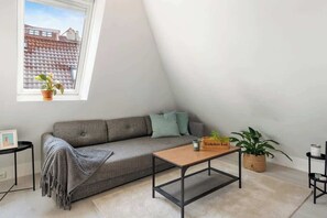 The sofa can easily be converted into a double-bed. Let us know if we should prepare it for you!